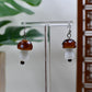 Large Brown & White Glass Mushroom Dangle Earrings