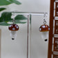 Large Brown & White Glass Mushroom Dangle Earrings