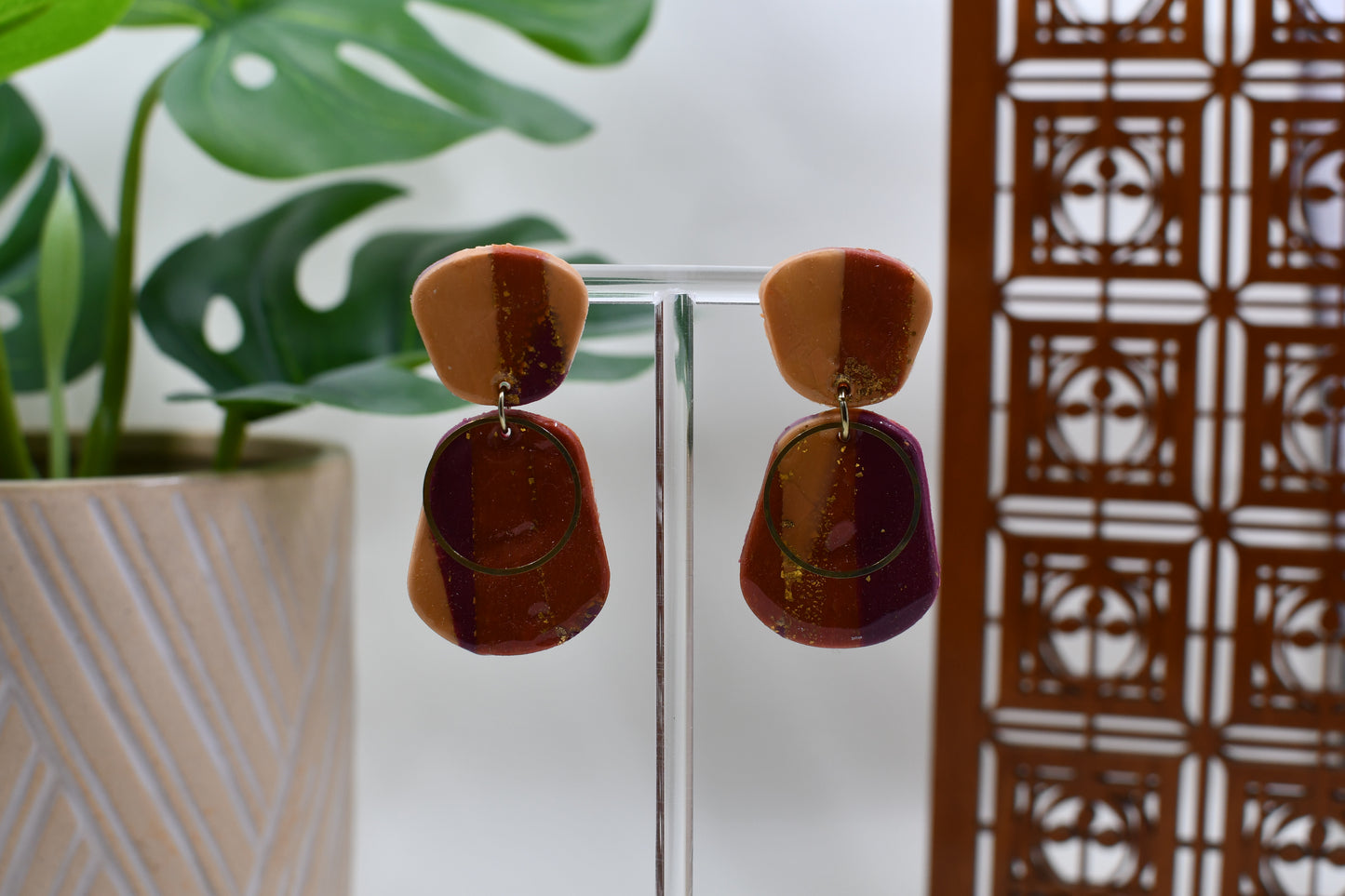 Autumn Marbled Art Deco Drop Stud Earrings
