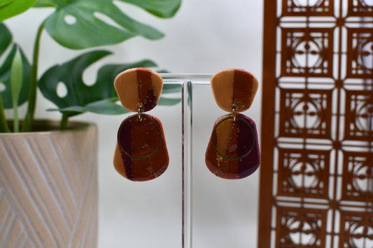 Autumn Marbled Art Deco Drop Stud Earrings