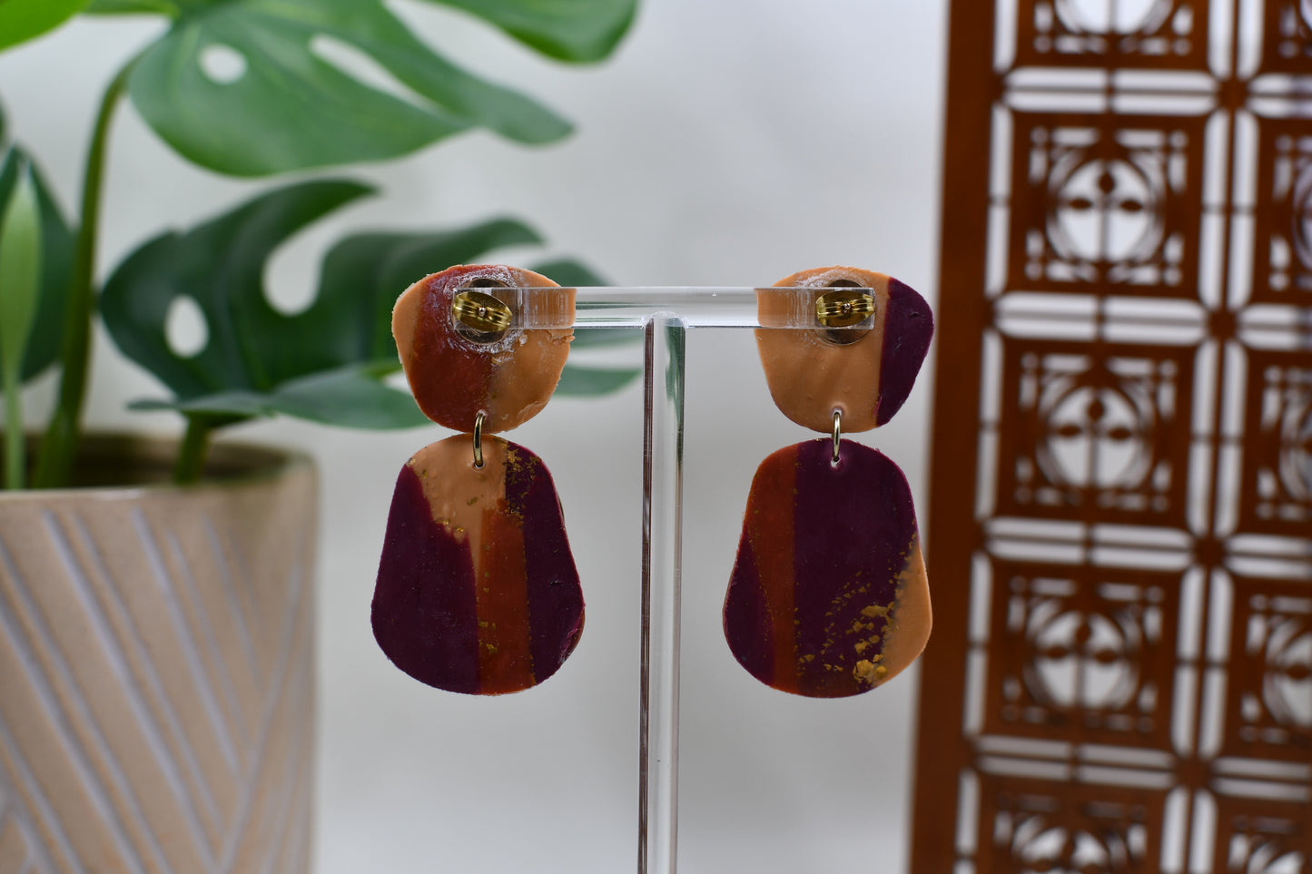 Autumn Marbled Art Deco Drop Stud Earrings