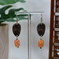 Abstract Gold Hammered with Orange Glass Crackle Bead Dangle Earrings