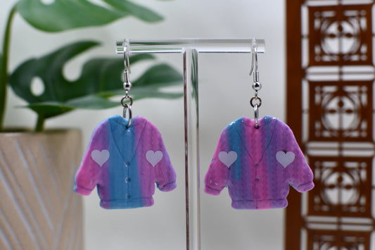 Pink Era Marbled Heart Cardigan Dangle Earrings