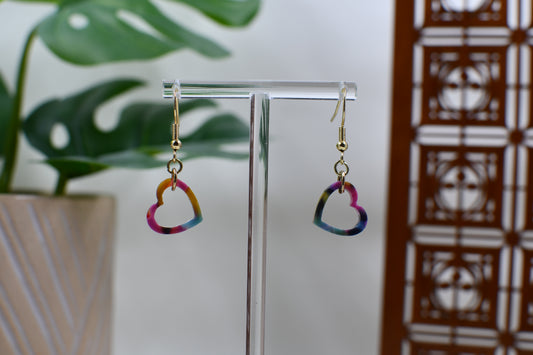 Pink Era Marble Resin Hearts Dangle Earrings