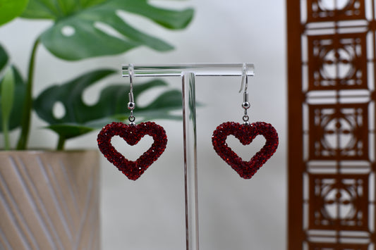 Red Era Sequin Heart Dangle Earrings
