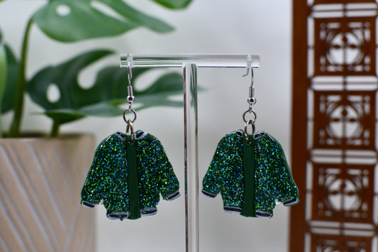 Light Blue Era Green Sequin Glitter Jacket Dangle Earrings