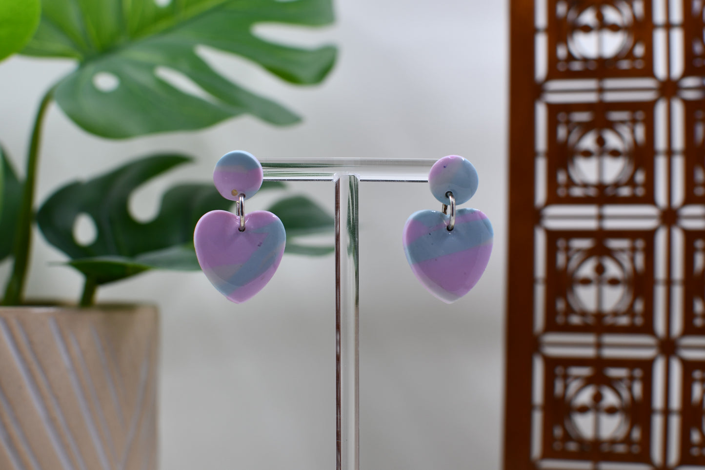 Pink Era Blue/Pink Marble Heart Drop Stud Earrings