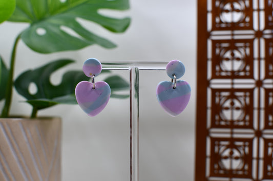 Pink Era Blue/Pink Marble Heart Drop Stud Earrings