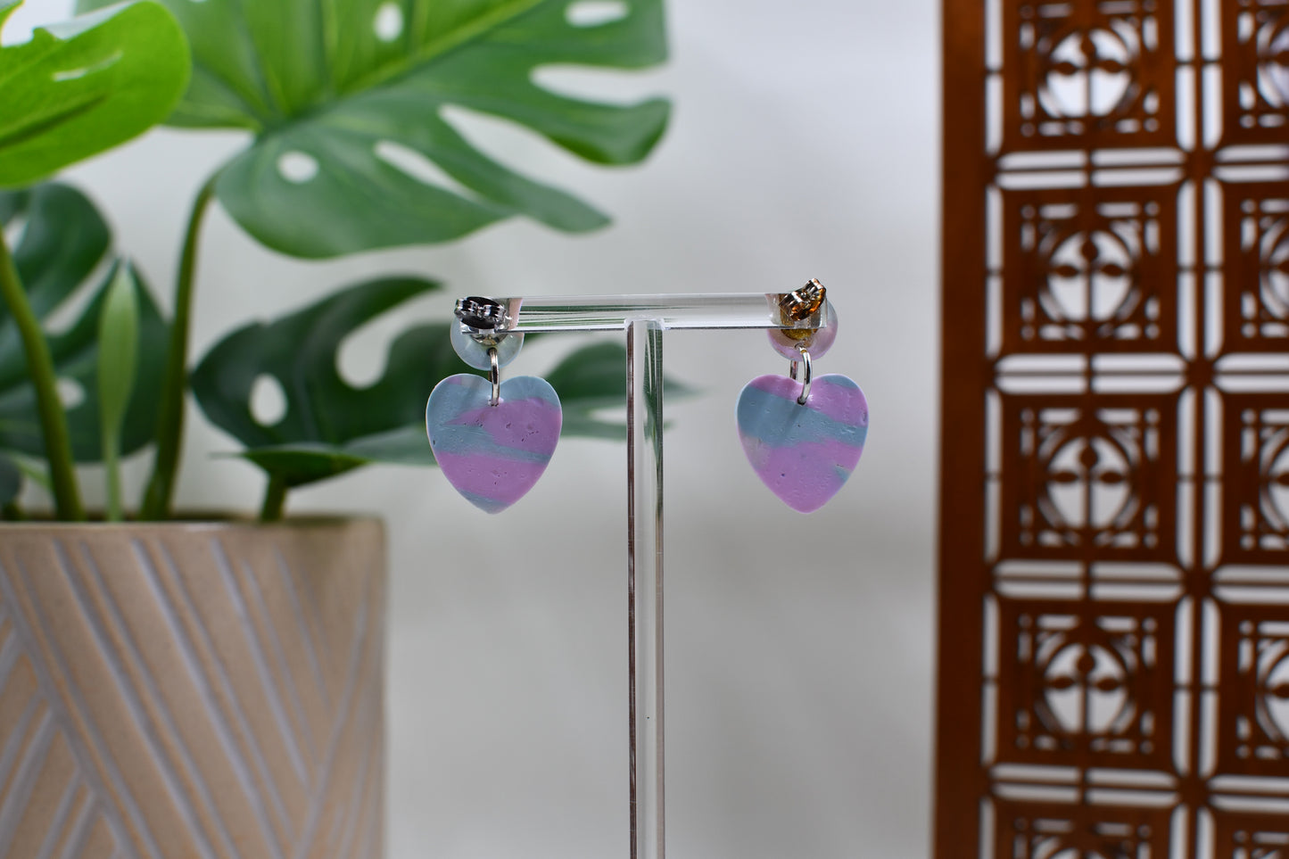 Pink Era Blue/Pink Marble Heart Drop Stud Earrings