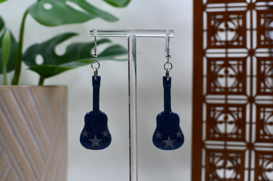 Blue Era Glittery Star Guitar Dangle Earrings