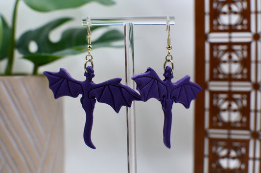 Purple Era Fighting Dragons Dangle Earrings