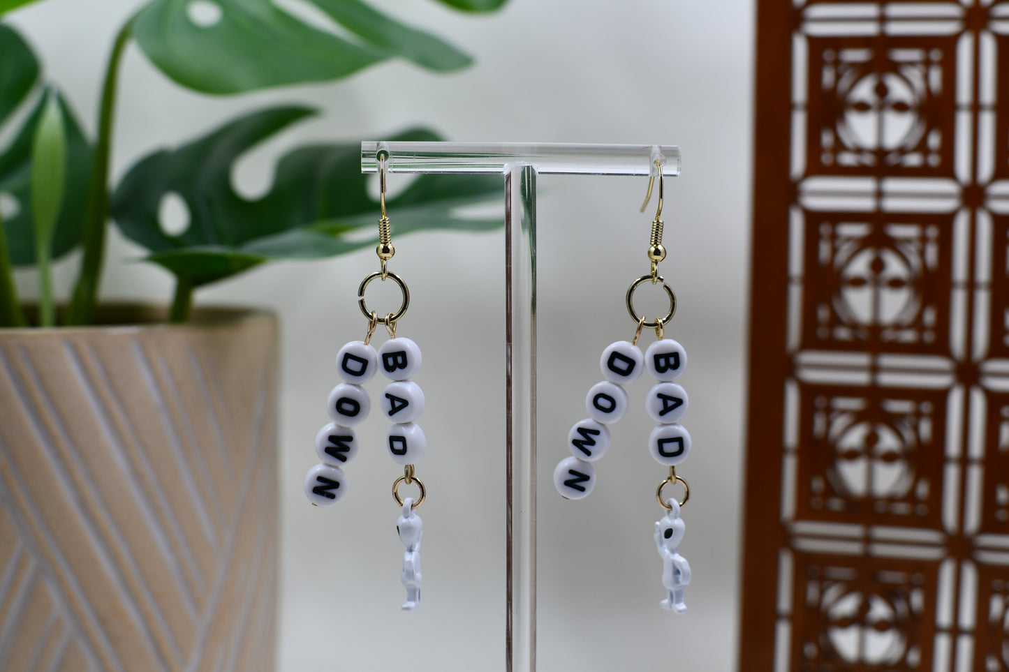 White Era Down Bad White Alien Friendship Bracelet Dangle Earrings