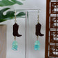 Green Era Western Cowboy Boot with Teal Flower Dangle Earrings
