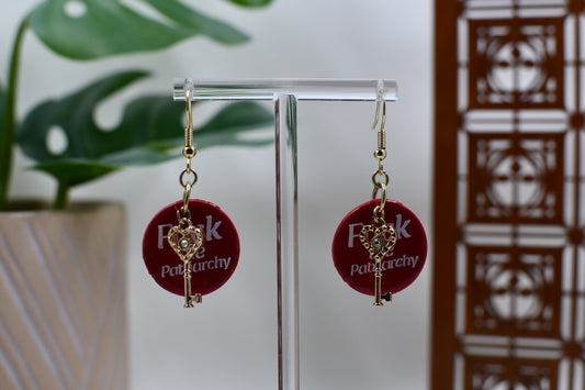 Red Era Fuck the Patriarchy Gold Keychain Dangle Earrings