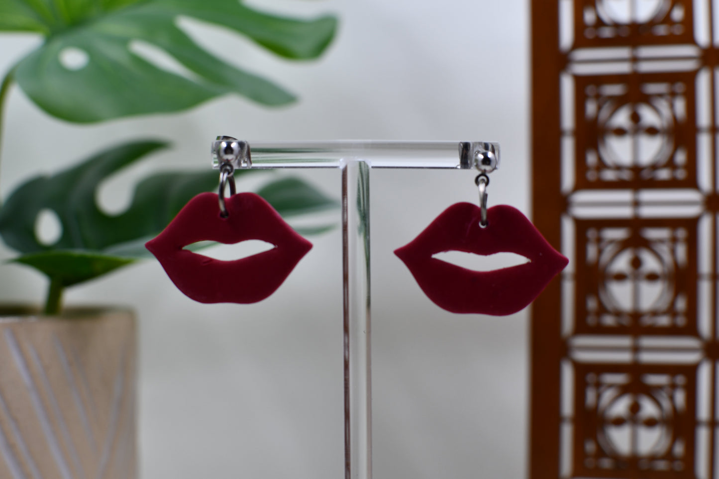 Light Blue Era Cherry Lips Drop Stud Earrings