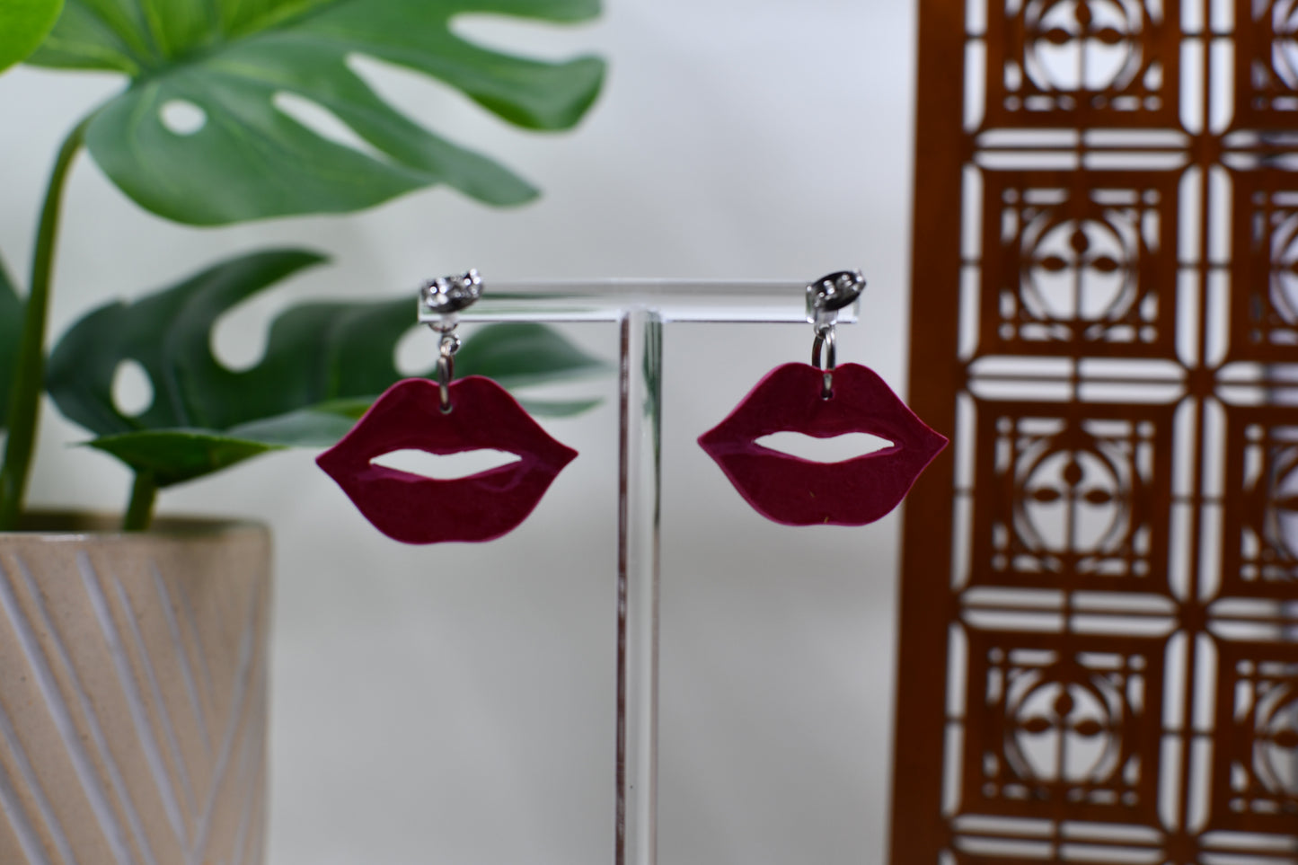 Light Blue Era Cherry Lips Drop Stud Earrings
