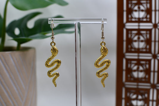 Black Era Gold Snake Dangle Earrings