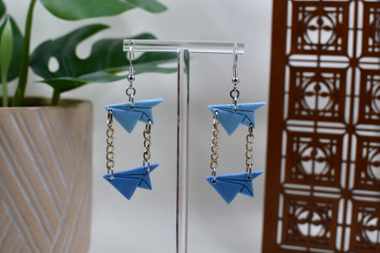 Light Blue Era Two Paper Airplanes Dangle Earrings