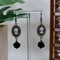 White Era Cameo and Black Rose Dangle Earrings