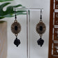 White Era Cameo and Black Rose Dangle Earrings