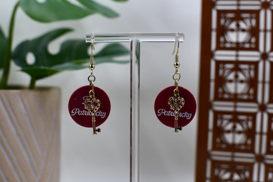 Red Era Fuck the Patriarchy Gold Keychain Earrings