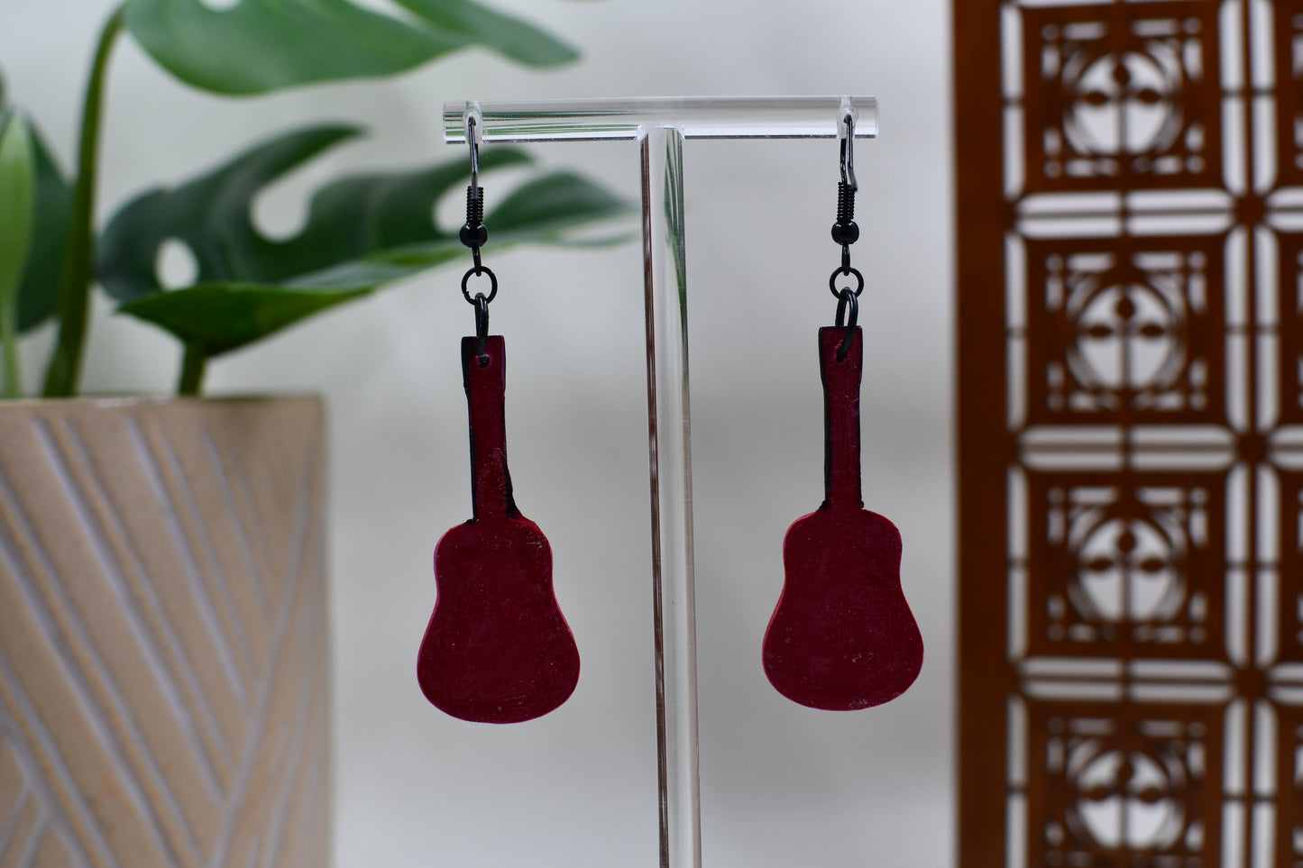 Red Era Guitar Dangle Earrings