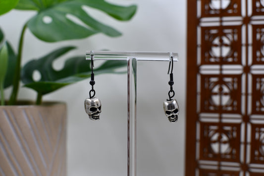 Spooky Silver Skull Dangle Earrings