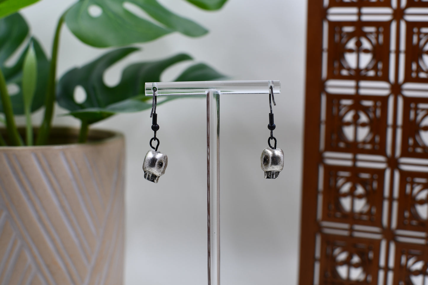 Spooky Silver Skull Dangle Earrings