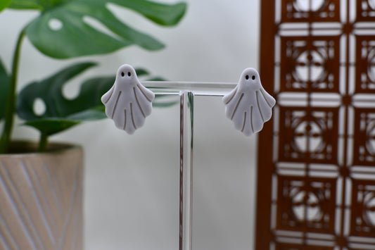 White Flowy Ghost Stud Earrings