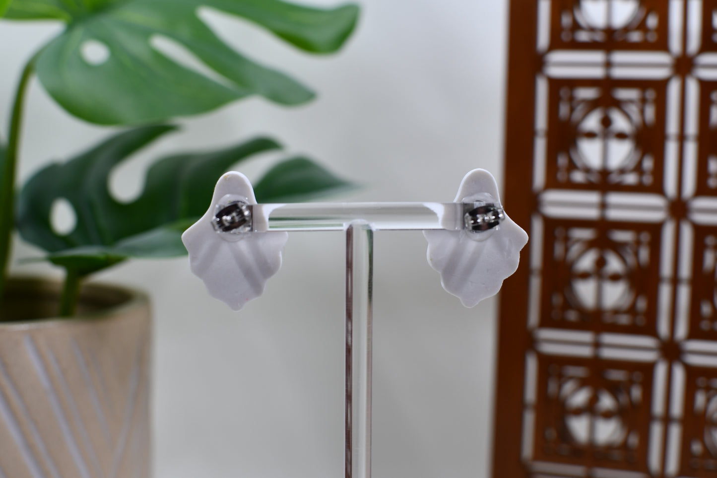 White Flowy Ghost Stud Earrings
