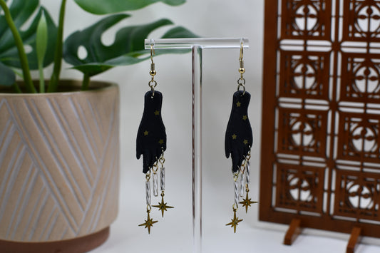 Black & Gold Mystic Hands Dangle Earrings