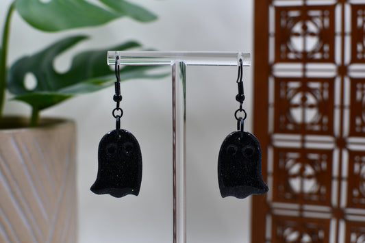 Black Glitter Ghosts Dangle Earrings