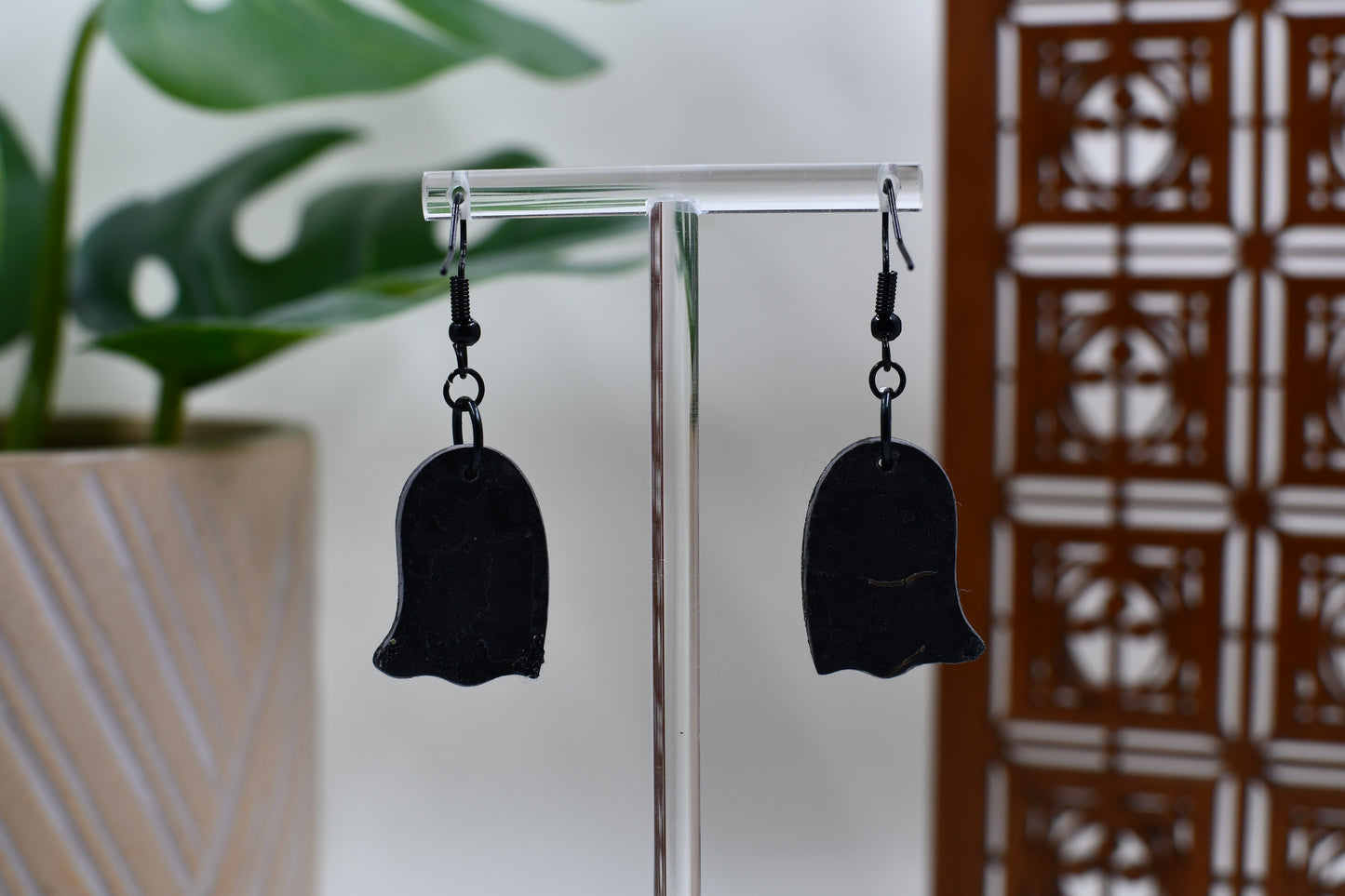 Black Glitter Ghosts Dangle Earrings