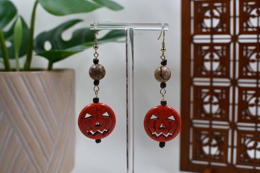 Orange Jack O'Lantern Dangle Earrings