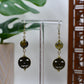 Gold Jack O'Lantern Dangle Earrings with Green/Brown Marbled Bead