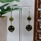 Gold Jack O'Lantern Dangle Earrings with Green/Brown Marbled Bead