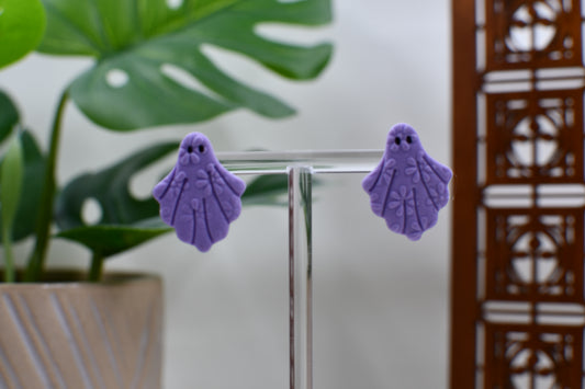 Purple Floral Embossed Ghost Stud Earrings