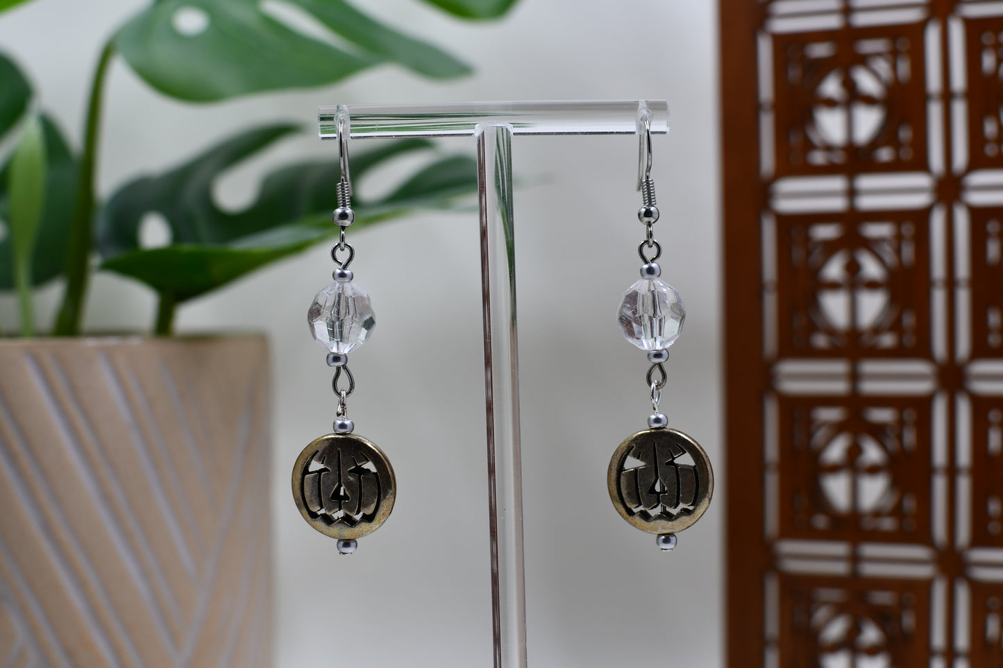 Silver Jack O' Lantern Dangle Earrings
