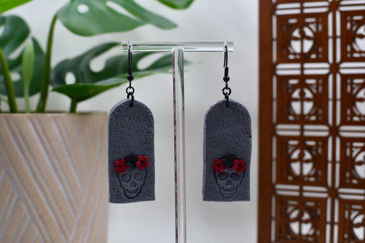 Skeleton Skull Flower Crown Arch Dangle Earrings