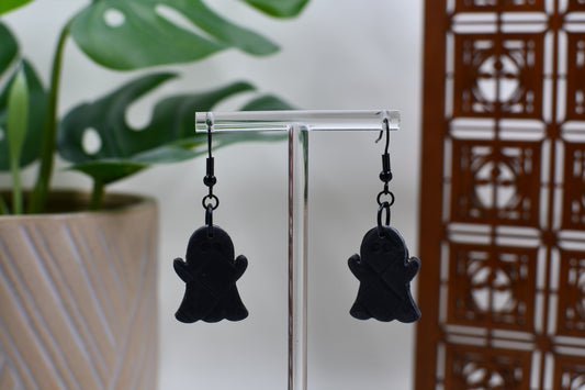 Black Matte Quilted Spooky Ghost Dangle Earrings
