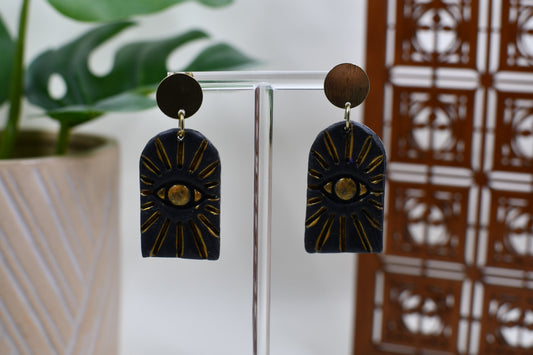 Black Mystic Eye Arch Drop Stud Earrings