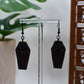 Wood Coffin with Red Flower Wreath Dangle Earrings