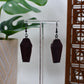 Wood Coffin with Red Flower Wreath Dangle Earrings