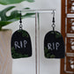 Black RIP Tombstone with Moss Dangle Earrings