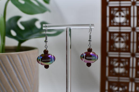 Brown Iridescent Acrylic Football Dangle Earrings