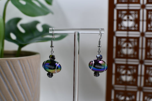 Black Iridescent Acrylic Football Dangle Earrings