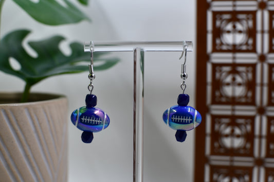 Blue Iridescent Acrylic Football Dangle Earrings