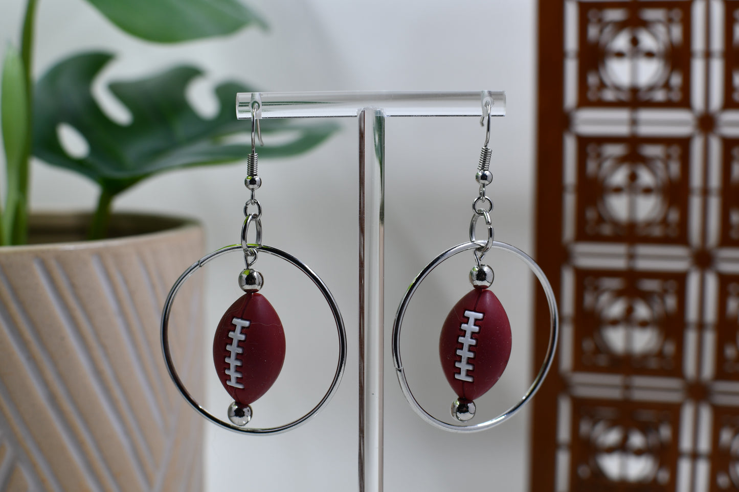 Silicone Football Hoop Dangle Earrings