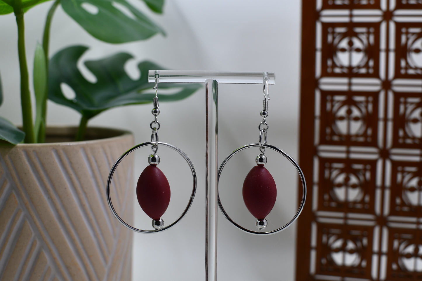 Silicone Football Hoop Dangle Earrings