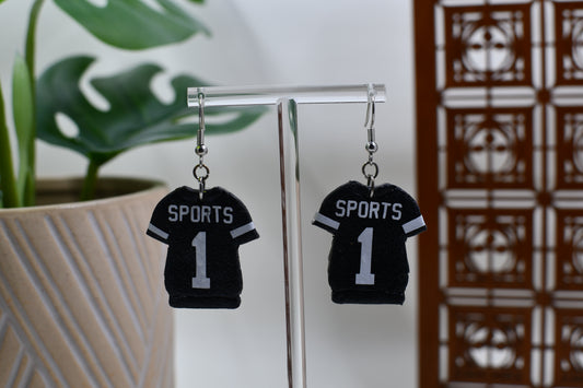 Black Sports Football Jersey Dangle Earrings